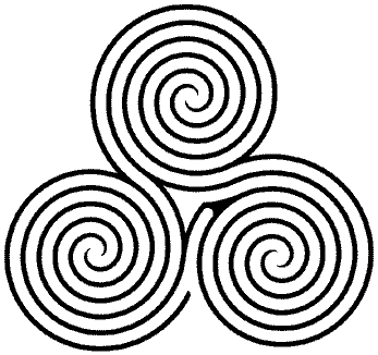 Animation showing single path through a triple spiral labyrinth